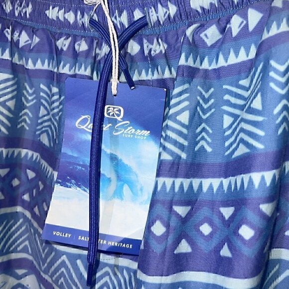 NWT QUITE STORM SURF SHOP MEN'S VOLLEY SWIM SHORTS - XXL - BLUE TRBAL PRINT - Picture 3 of 7